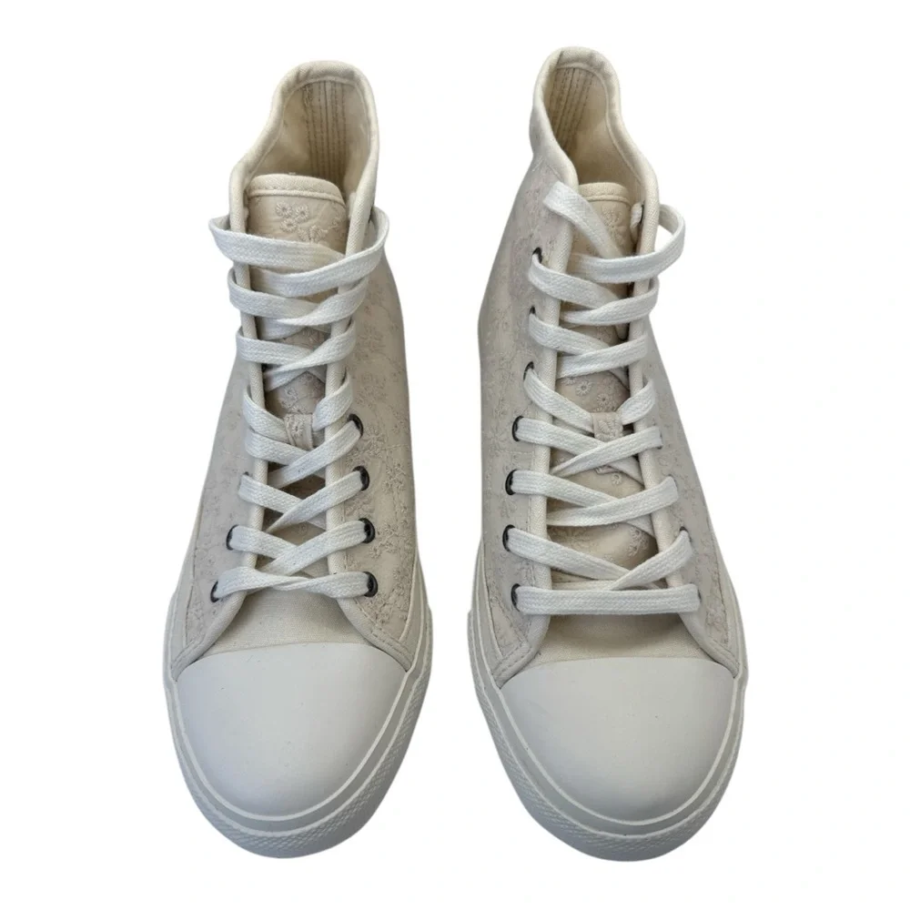 NWOT American Eagle Women's Embroidered‎ Flower Design High Top Sneakers, Size 8